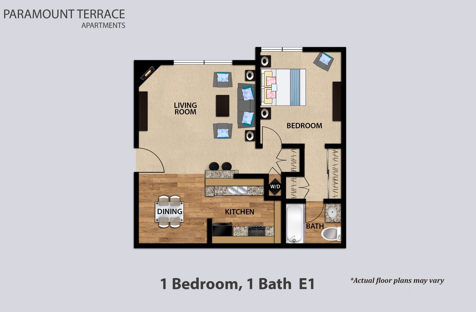 1 Bedroom 1 Bath Floorplan E1