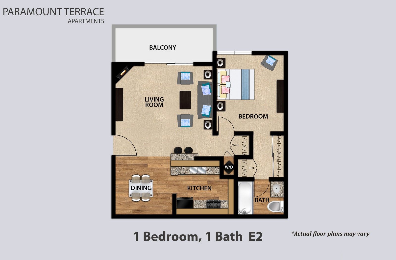 1 Bedroom 1 Bath Floorplan E2