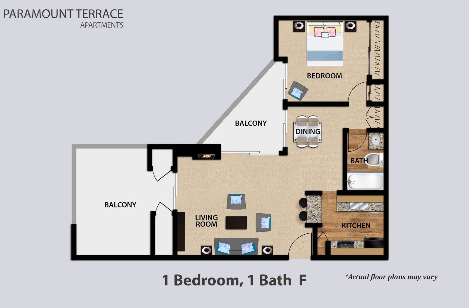 1 Bedroom 1 Bath Floorplan F
