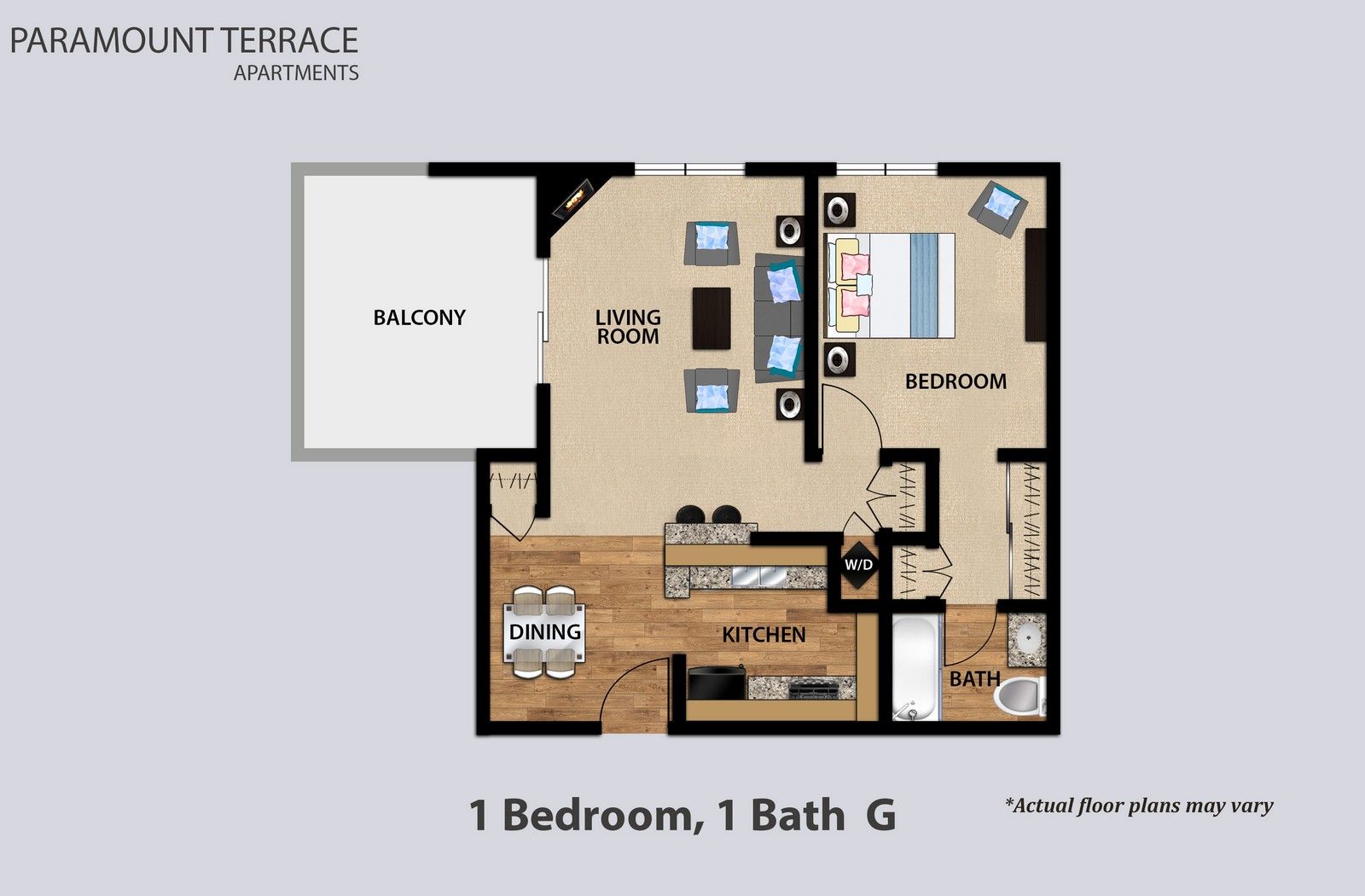 1 Bedroom 1 Bath Floorplan G