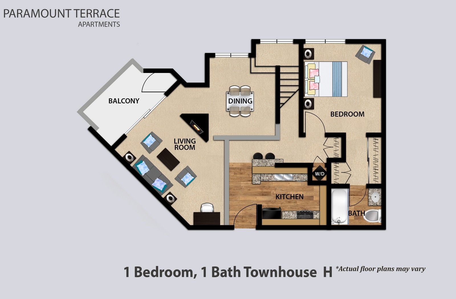 1 Bedroom Townhouse Floorplan H