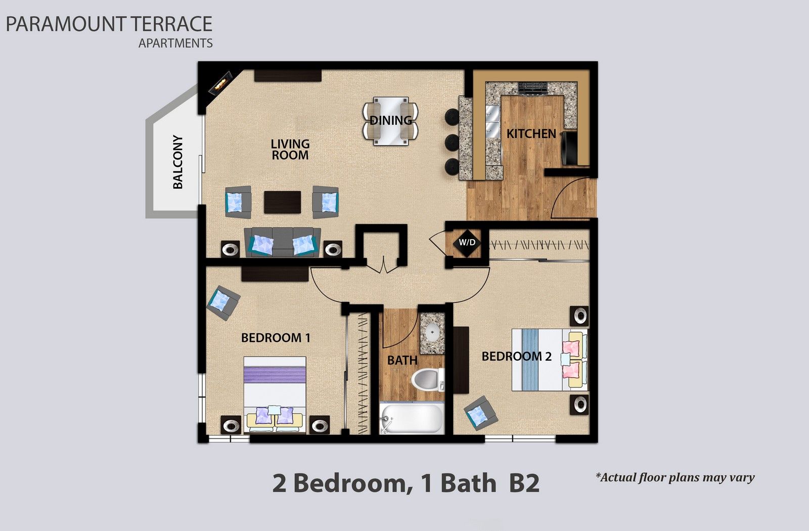 2 Bedroom 1 Bath Floorplan B2