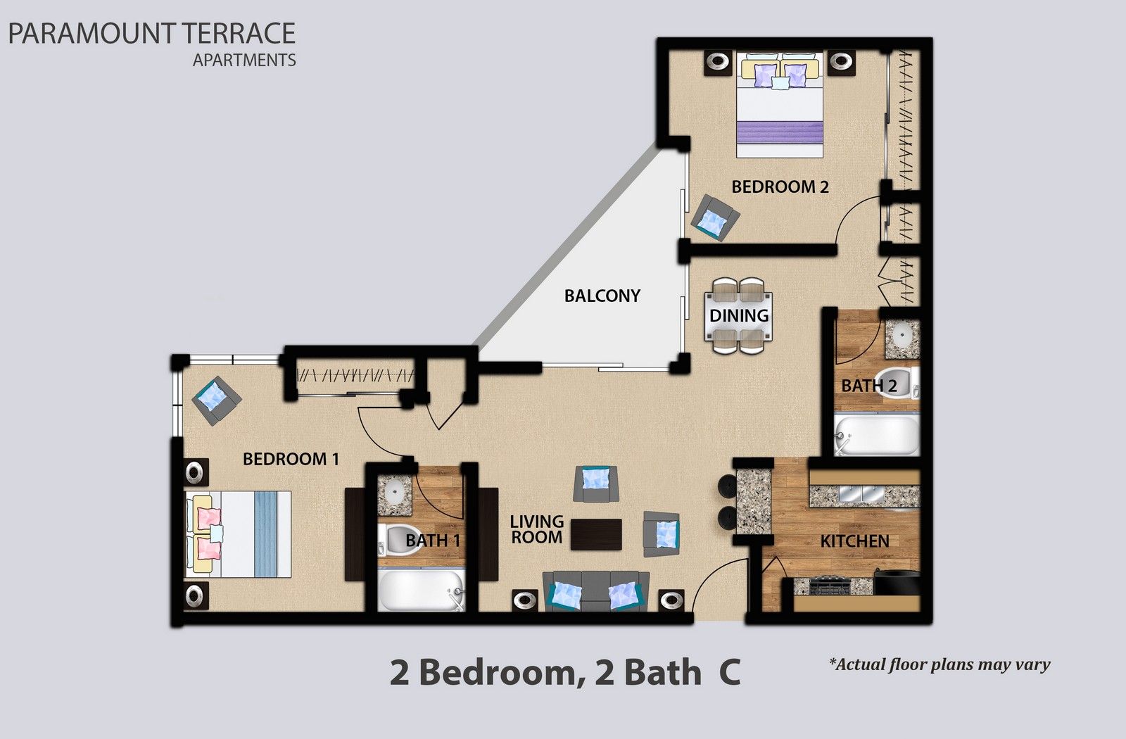 2 Bedroom 2 Bath Floorplan C