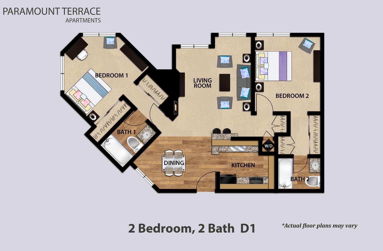 2 Bedroom 2 Bath Floorplan D1