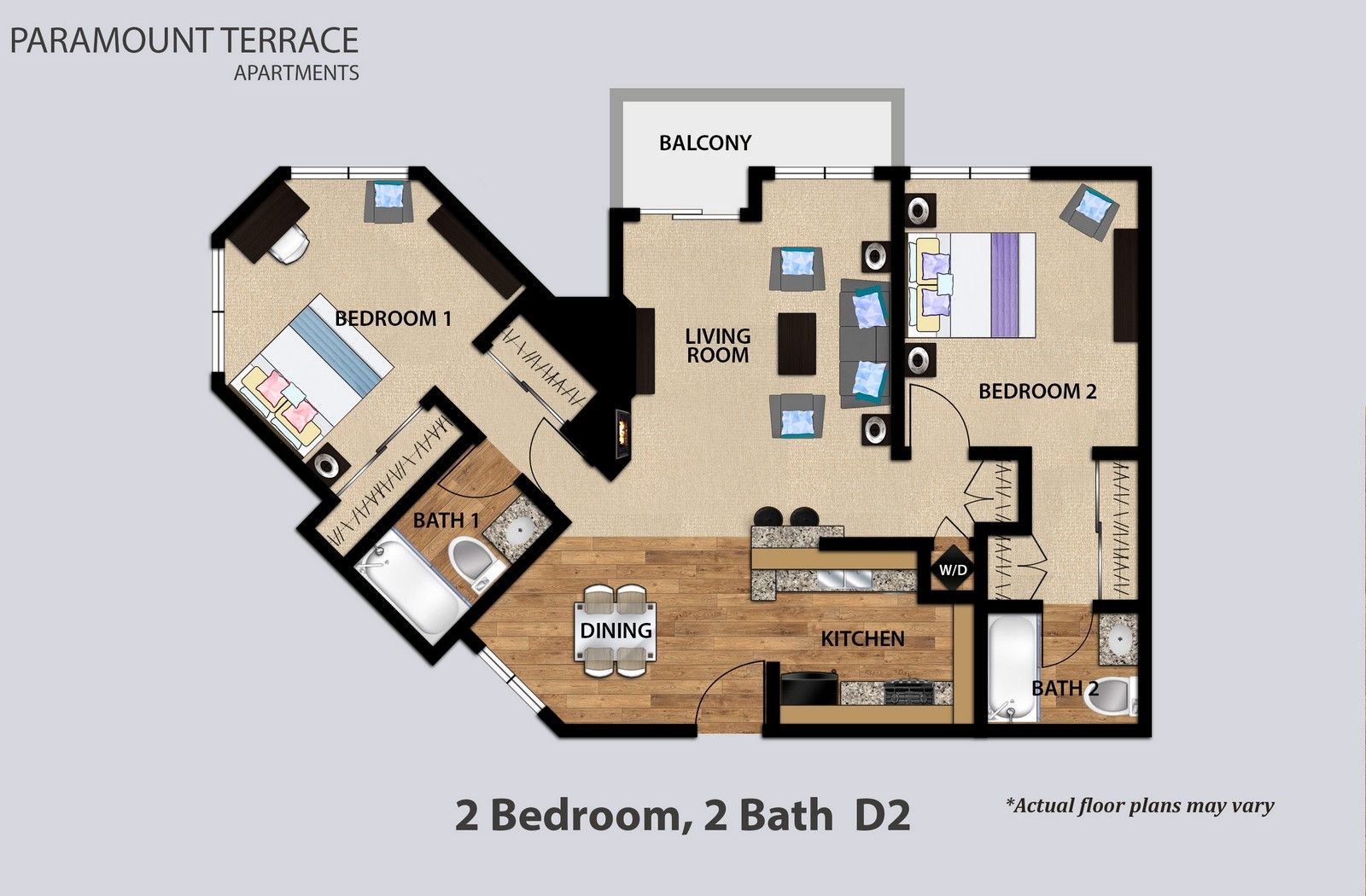 2 Bedroom 2 Bath Floorplan D2